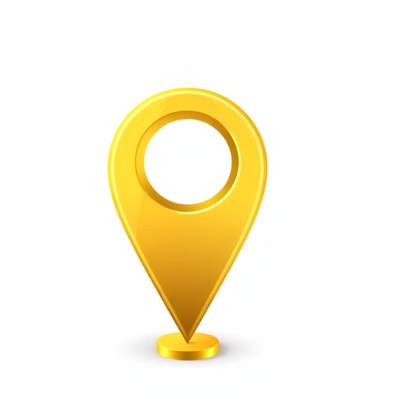 A 3D yellow location marker icon against a white background.